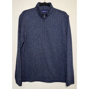 Alan Flusser 1/4 Zip Pullover Sweater Men's Medium Navy Blue Mock Neck Cotton